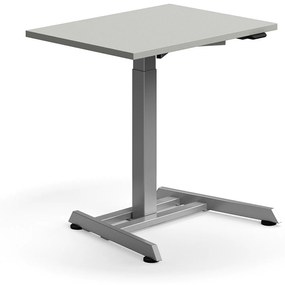 Výškovo nastaviteľný stôl QBUS, s centrálnou nohou, 800x600 mm, strieborný rám, svetlošedá