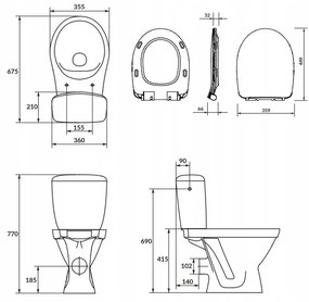Cersanit Cersania SimpleOn 010 - WC kombi 3/6l + Slim sedátko s pomalým zatváraním z duroplastu, horizontálny odpad, biela, K11-2338