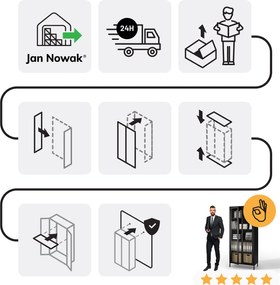 Sklenená vitrína ANGELO do obývačky – kovová, čierna, 800 x 1850 x 450 mm