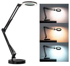 Brilagi - LED Stmievateľná stolná lampa s lupou LED/12W/5V 3000/4200/6000K čierna
