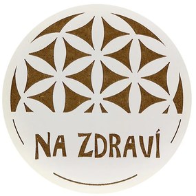 AMADEA Drevený podtácok okrúhly text "na zdravie", priemer 10,5 cm, český výrobok