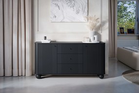 Komoda Vespera 160 cm so zásuvkami - čierna / čierne nohy