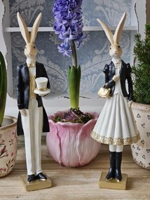 Dekorácia zajac elegán v čiernom fraku s klobúkom - 7*6*32 cm