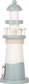 Bielo-modrá drevená dekorácia maják Lighthouse Nautic - Ø 8*22 cm
