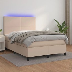 Boxspring posteľ matrac a LED kapučínová 140x200 cm umelá koža 3135830