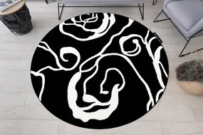 Okrúhly koberec HAMPTON Rosa ruža, kvety čierna Veľkosť: kruh 160 cm