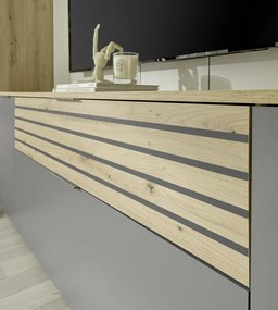 Obývacia stena Milan, dub artisan/sivá, s osvetlením