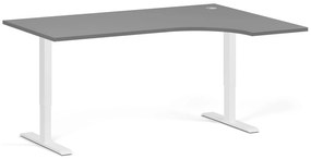 Rohový výškovo nastaviteľný stôl, 160x120 cm, 2 motory, L/P, biela podnož, grafit