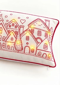 Velúrová obliečka na vankúš HOUSES LED biela 30x50 cm
