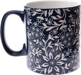 Hrnček 620 ml, tmavo modrý, kvetinový%