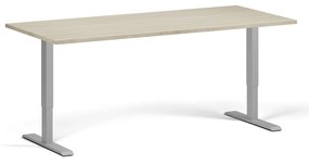 Výškovo nastaviteľný stôl, 180x80 cm, 1 motor, sivá podnož, dub prírodný