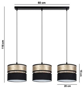 Luster na lanku LIMA 3xE27/60W/230V zlatá/čierna