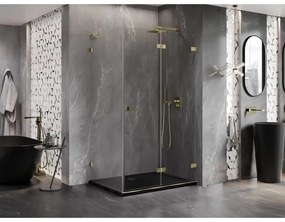 Mexen Lunar-F L, sklápací sprchový kút pravý 75 x 70 cm, 8mm číre sklo, zlatý profil, 836L-075-070-50-00-P