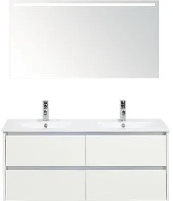 Kúpeľňový nábytkový set Dante 120 cm s keramickým dvojitým umývadlom biela vysoko lesklá a zrkadlom s LED osvetlením