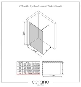 Cerano Moreli, sprchová zástena 120x200 cm, 8mm číre sklo, čierny profil, CER-CER-417620