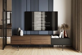 RTV skrinka Zenar 200 cm s kovovými nohami a zásuvkou - elegantný orech / čierna