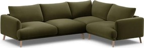 Zelená zamatová rohová pohovka (pravý roh/do L) Naomi – Micadoni
