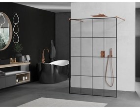 Mexen Kioto, sprchová zástena Walk-In 150 x 200 cm, 8mm sklo čierny vzor, medený matný profil, 800-150-002-65-77