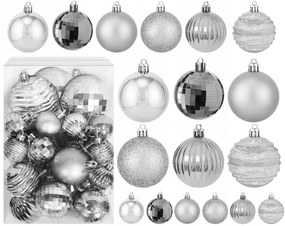 Vianočné závesné ozdoby na stromček - 6 druhov - 36 ks - strieborné