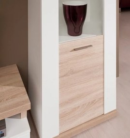 Vysoká vitrína Caracas typ 01, dub/biely lesk, s osvetlením