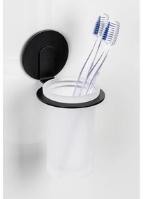 Matne čierny samodržiaci sklenený téglik na zubné kefky Bivio – Wenko