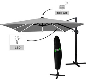 Garden Line 3 x 3 m sivý záhradný slnečník „ROMA“ s LED krytom