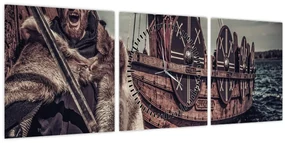Obraz - Vikingský bojovník (s hodinami) (90x30 cm)