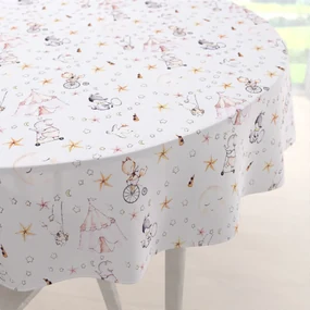 Biante Detský bavlnený okrúhly obrus Sandra SA-371 Ružový cirkus so zvieratkami Ø 130 cm