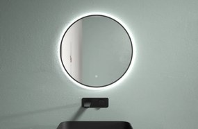 Cerano Velo, LED kúpeľňové zrkadlo, kovový rám, Ø 60 cm, čierna matná, CER-CER-NT8232H60