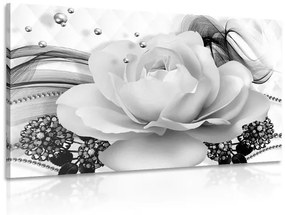 Obraz luxusná ruža s abstrakciou v čiernobielom prevedení - 60x40