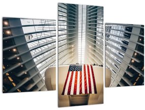 Obraz stavby s vlajkou USA (90x60 cm)