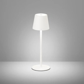 Biela LED stmievateľná stolová lampa so senzorom pohybu a s kovovým tienidlom (výška 38 cm) Tropea – Fischer &amp; Honsel