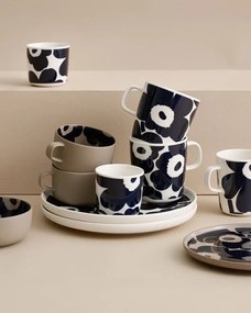 Marimekko Raňajková darčeková sada taniera a hrnčeky Oiva Unikko 4ks čierna