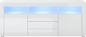 Široká TV skrinka Leeds, biela lesk, s osvetlením