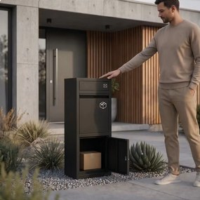 Kovová schránka na balíky a listy, vonkajšia, uzamykateľná, čierna: Paczkobox PAT