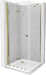 Mexen Lima sprchovací kút 80x80cm, 6mm sklo, zlatý profil - číre sklo + Slim sprchová vanička - 856-080-080-50-00-4010