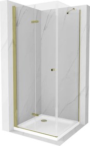 Mexen Lima sprchovací kút 80x80cm, 6mm sklo, zlatý profil - číre sklo + Slim sprchová vanička - 856-080-080-50-00-4010