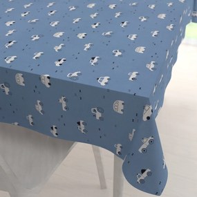 Biante Detský bavlnený obdĺžnikový obrus Sandra SA-589 Traktory a autíčka na modrom 100x160 cm