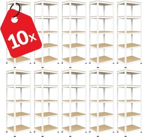 Akcia 10x Regál 180x40x40 cm lakovaný 5-policový, nosnosť 875 kg - biely