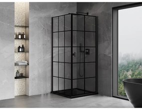Mexen Mist-B, 1-krídlový výklopný sprchový kút, pravý, 90 x 90 cm, číre sklo-čierna mriežka, 8A2T-090-090-70-77-P
