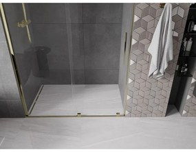 Mexen Velar, posuvné dvere do otvoru 130x200 cm, 8mm číre sklo, zlatá lesklá, 871-130-000-01-50