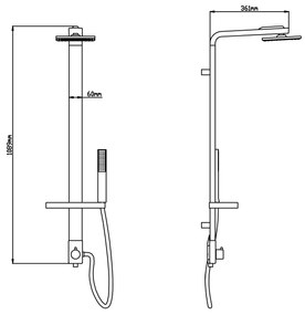 Aqualine Aqualine, SIGA sprchový stĺp, v. 1090mm, hliník, SL650