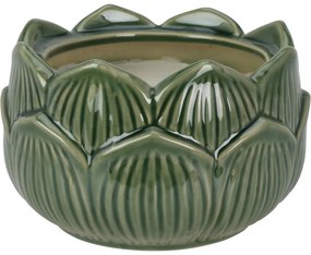 Sviečka v porcelánovom kvetinovom pohári 12 x 7,8cm, zelená