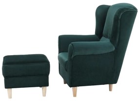 Tempo Kondela Kreslo ušiak s taburetom látka smaragdová, ASTRID