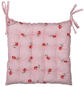 Ružový bavlnený podsedák s výplňou s ružami Dotty Rose - 40*40*4 cm