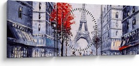 Obraz uličky v Paríži, olejomaľba (s hodinami) (90x30 cm)