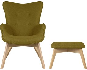 Zelené kreslo s podnožkou Niko – Ropez