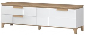 TV stolík Brio TV lakované pacific walnut/crystal white