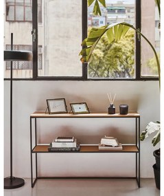 Biely/v prírodnej farbe konzolový stolík v dekore duba 30x120 cm Yoana – Kave Home