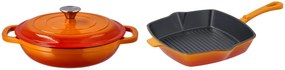 Silvercrest®  Liatinová servírovacia panvica, 2,4 l, oranžová + Liatinová grilovacia panvica, 24 cm, oranžová  (800011481)